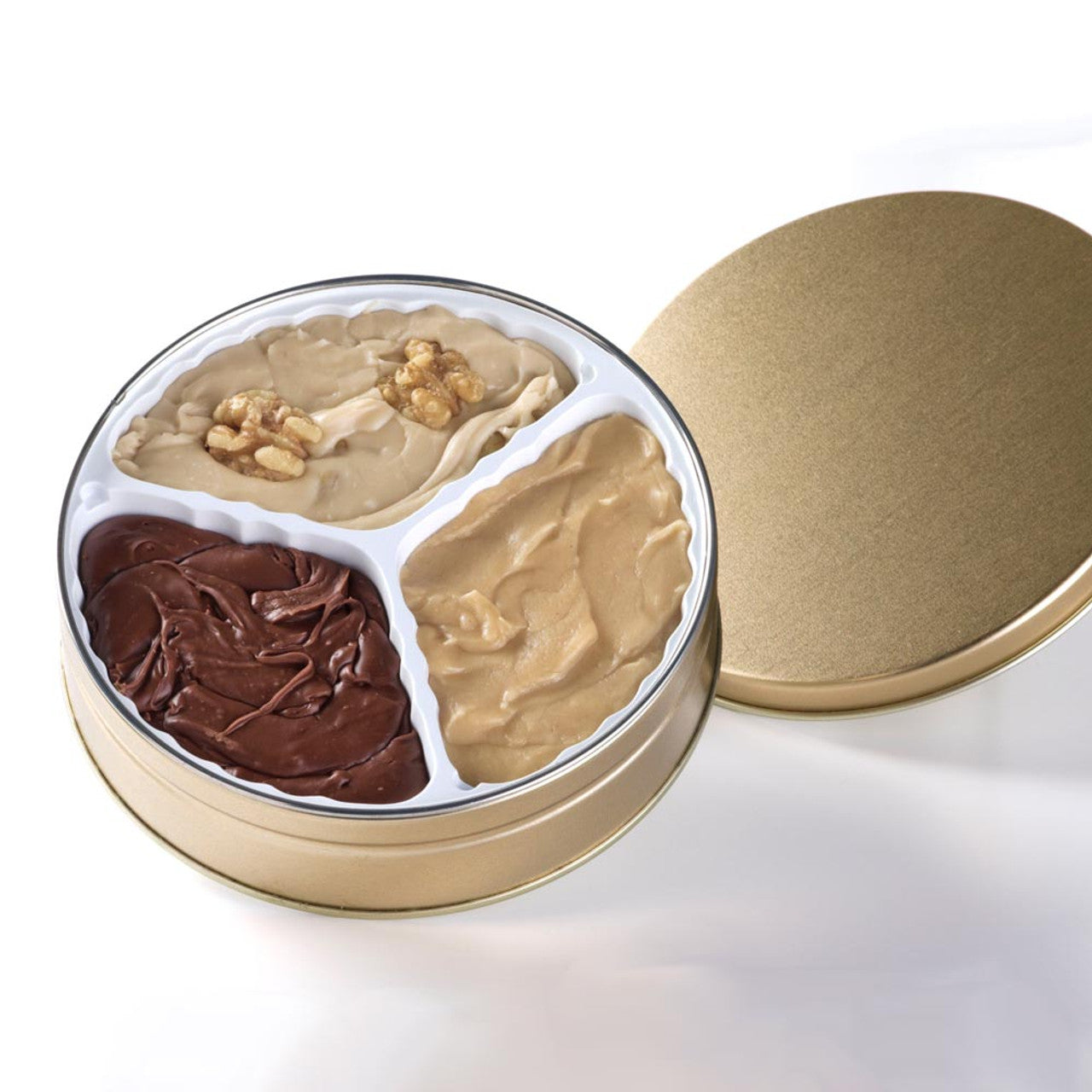 Three Flavors Fudge Tin - 1.5 pounds, Now on sale for $16.50. SAVE $10 now through December 31.