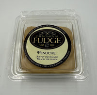 Packaged Penuche fudge with 'Phenomenal Fudge' label on a white background