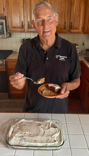 Steve presenting a real spice cake made with the same spices we use in the spice cake fudge. 